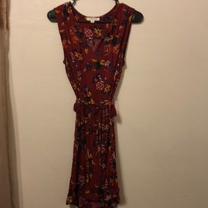 Maroon Sleeveless Floral Print Mini Dress